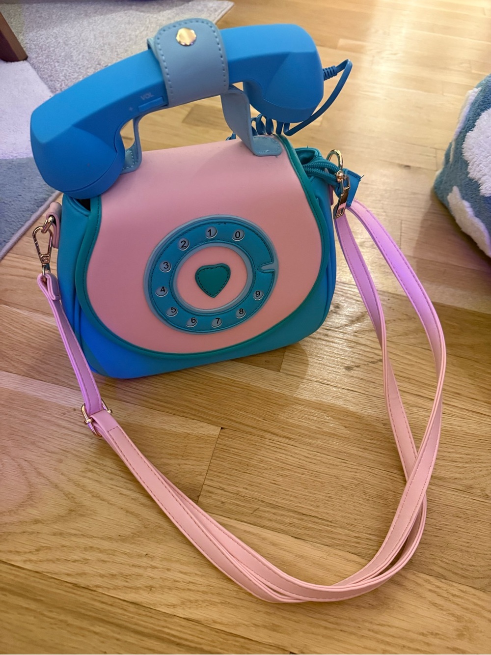 Pink & Blue Retro Telephone Crossbody Bag - Novelty Purse (actually works)